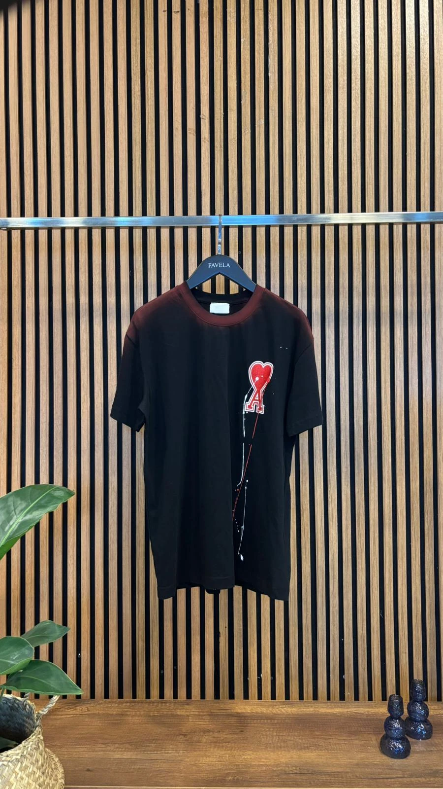 Erkek - Kadın Unisex Özel Ön- Arka Baskı ve A Kalp Nakış Tasarım T-shirt (A-SZR) - Siyah