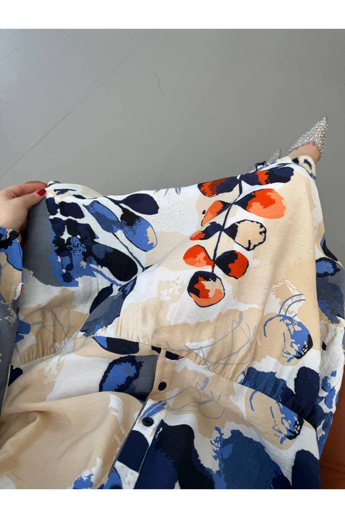 Kadın Tesettür Elbise Modal Kumaş Desenli Elbise