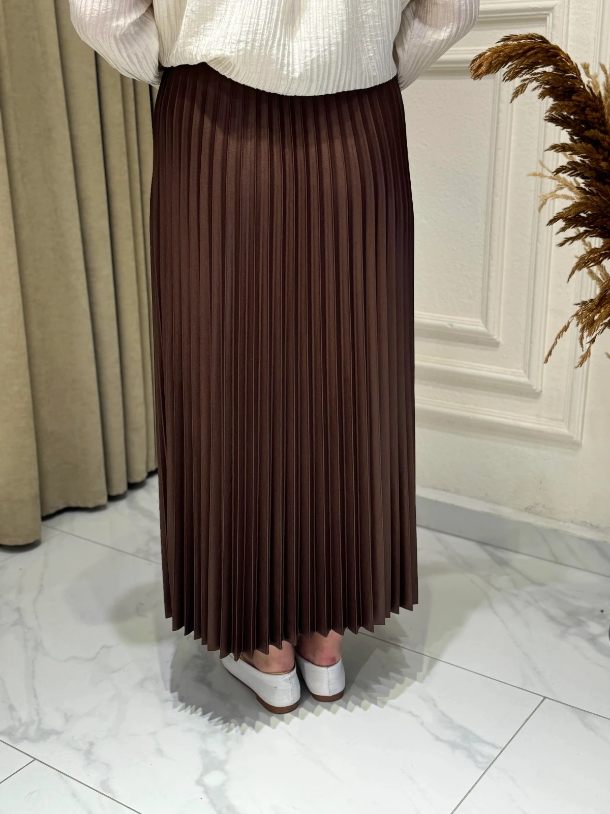 Deri Görünümlü Piliseli Etek 88 cm