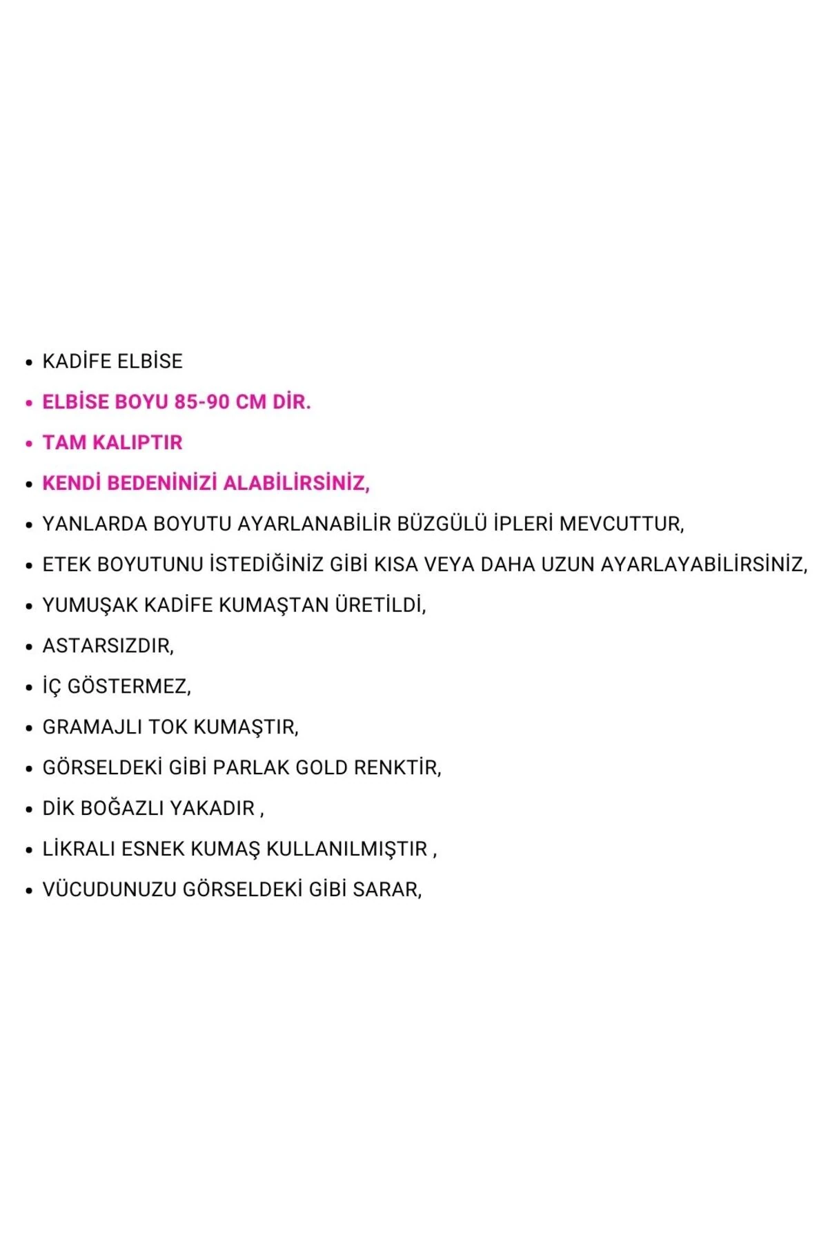 Kadın Kadife Elbise Dik Yaka Parlak Gold Kadife Kadın Elbise