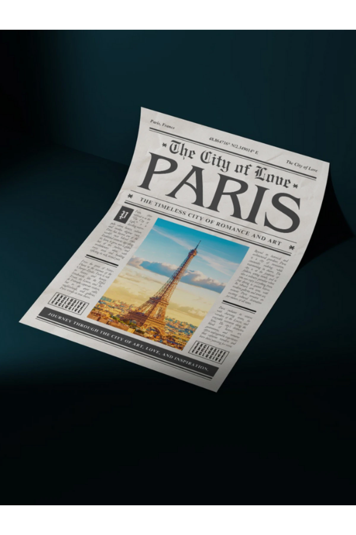 Paris Gazete Tasarım Pinterest Dekoratif Çerçevesiz Duvar Tablosu (POSTER)