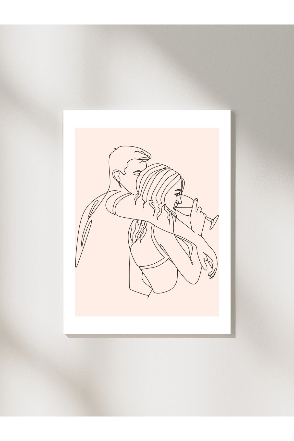 Aşıklar Couple Çizgi Tasarım Dekoratif Çerçevesiz Duvar Tablosu (POSTER)