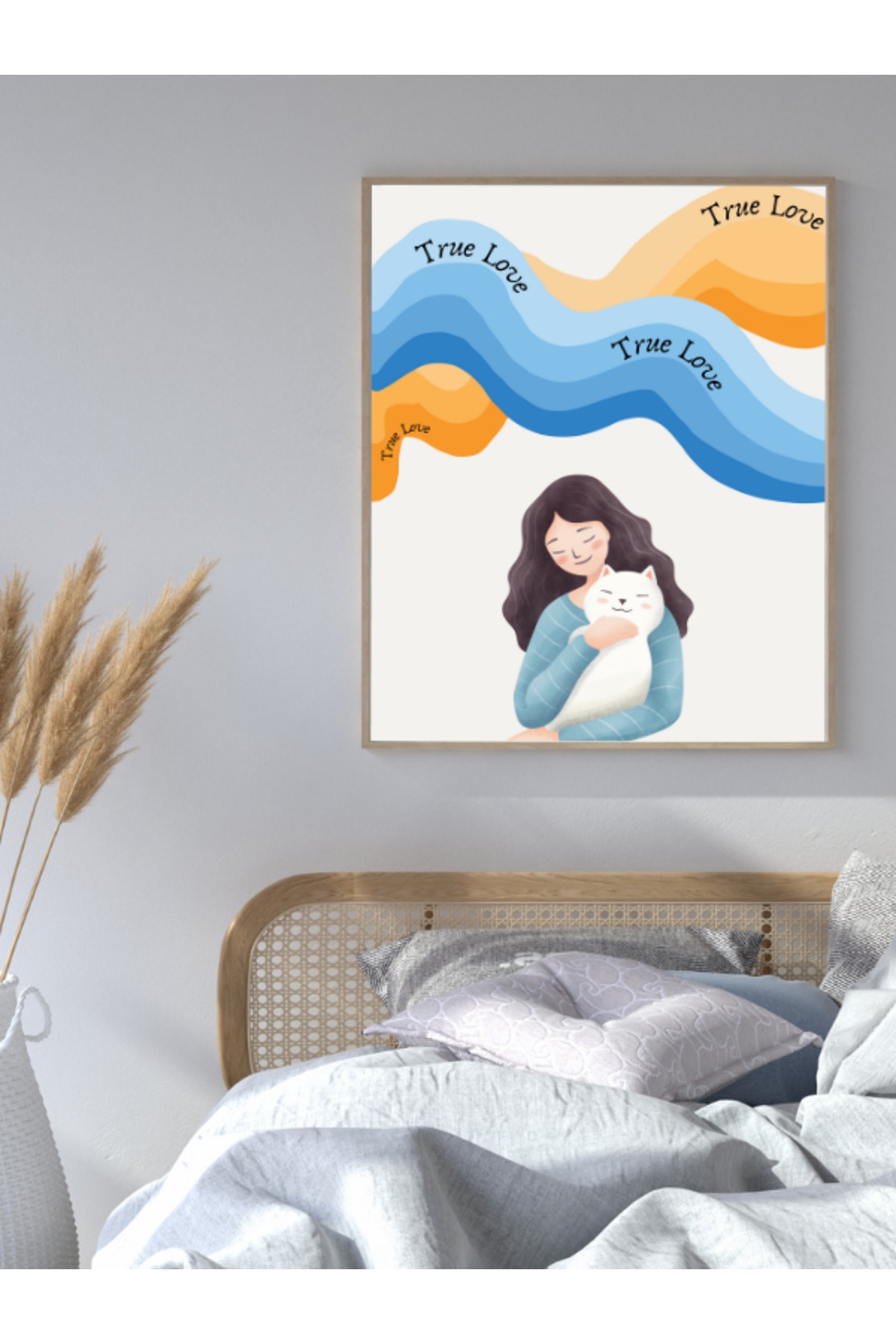 Dekoratif Çerçevesiz Duvar Tablosu  True Love - Gerçek Aşk Posteri  Kedi Dekorasyon Ürün