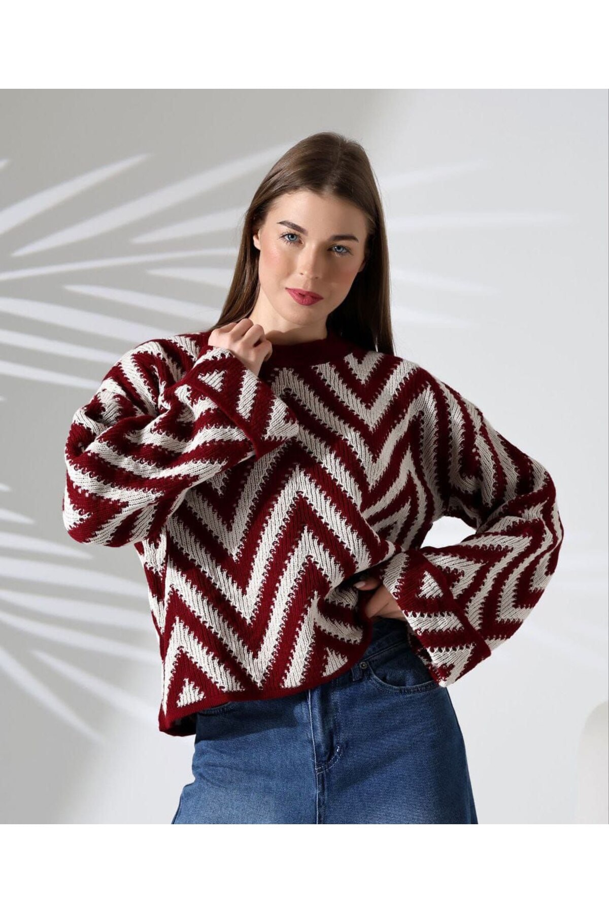 Kadın Zigzag Çizgili Triko Kazak & Sweat Standart Beden