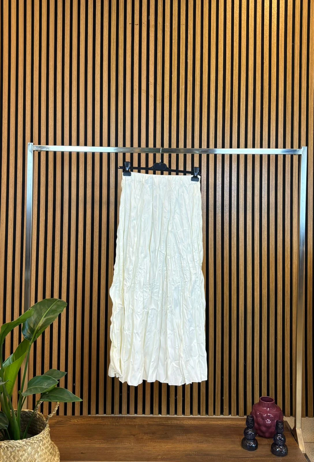 Kadın Bej Kraş Etek Kırışık Kumaş Maxi Etek