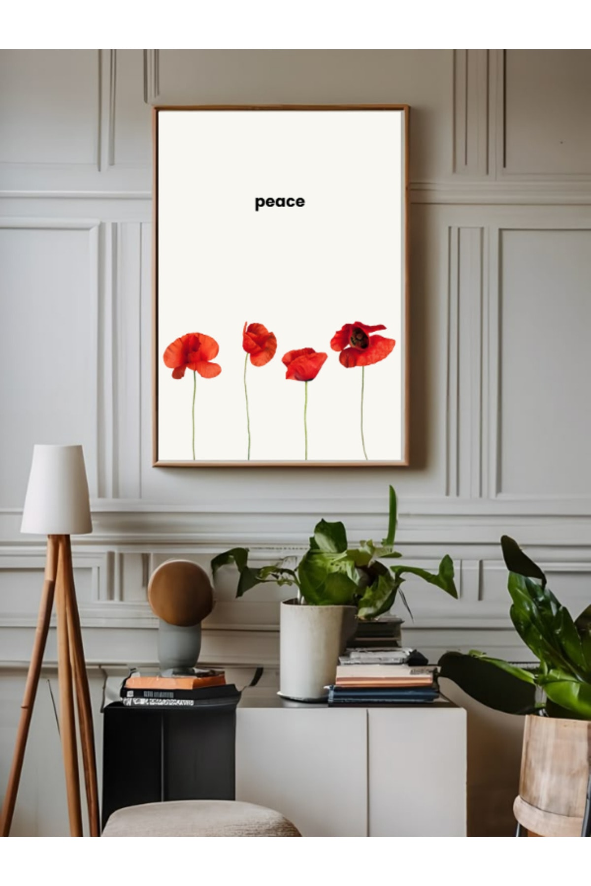 Peace - Huzur Çiçek Desenli Dekoratif Çerçevesiz Duvar Tablosu (Poster)
