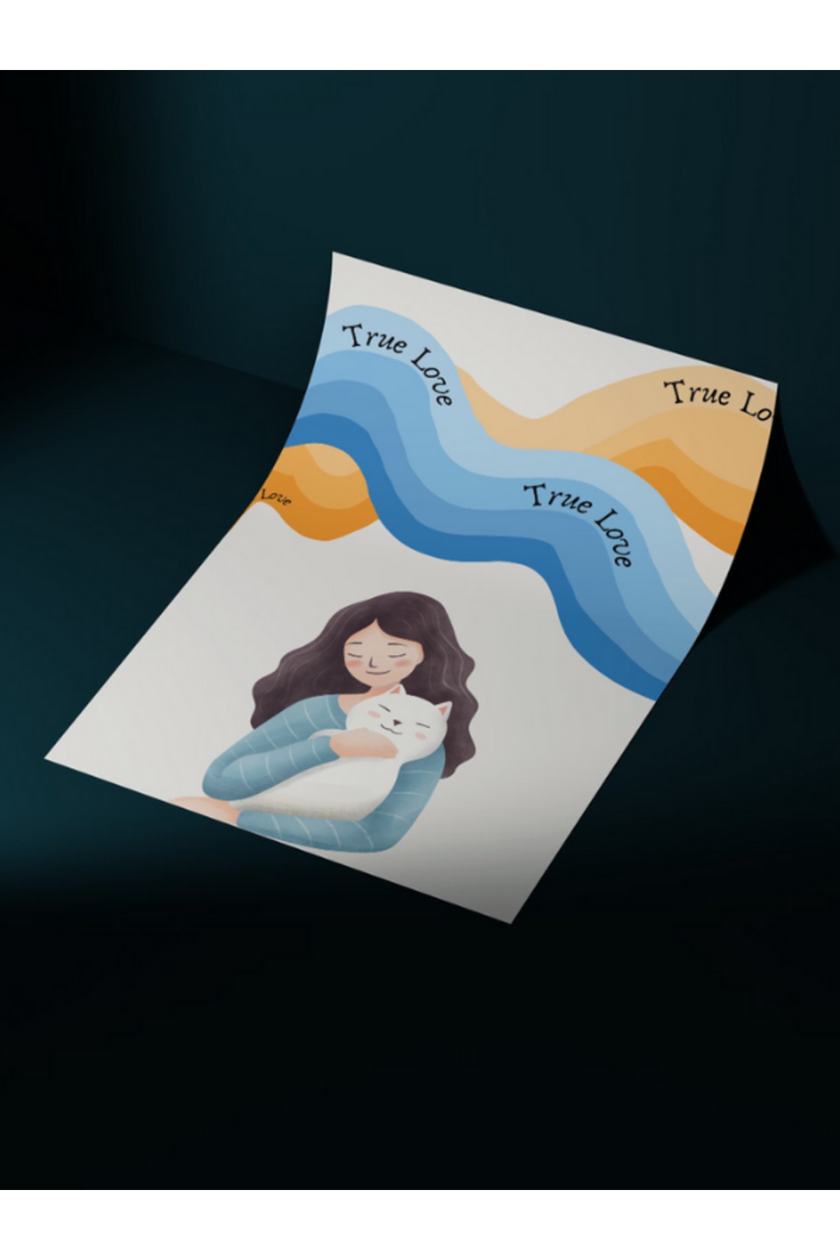 Dekoratif Çerçevesiz Duvar Tablosu  True Love - Gerçek Aşk Posteri  Kedi Dekorasyon Ürün