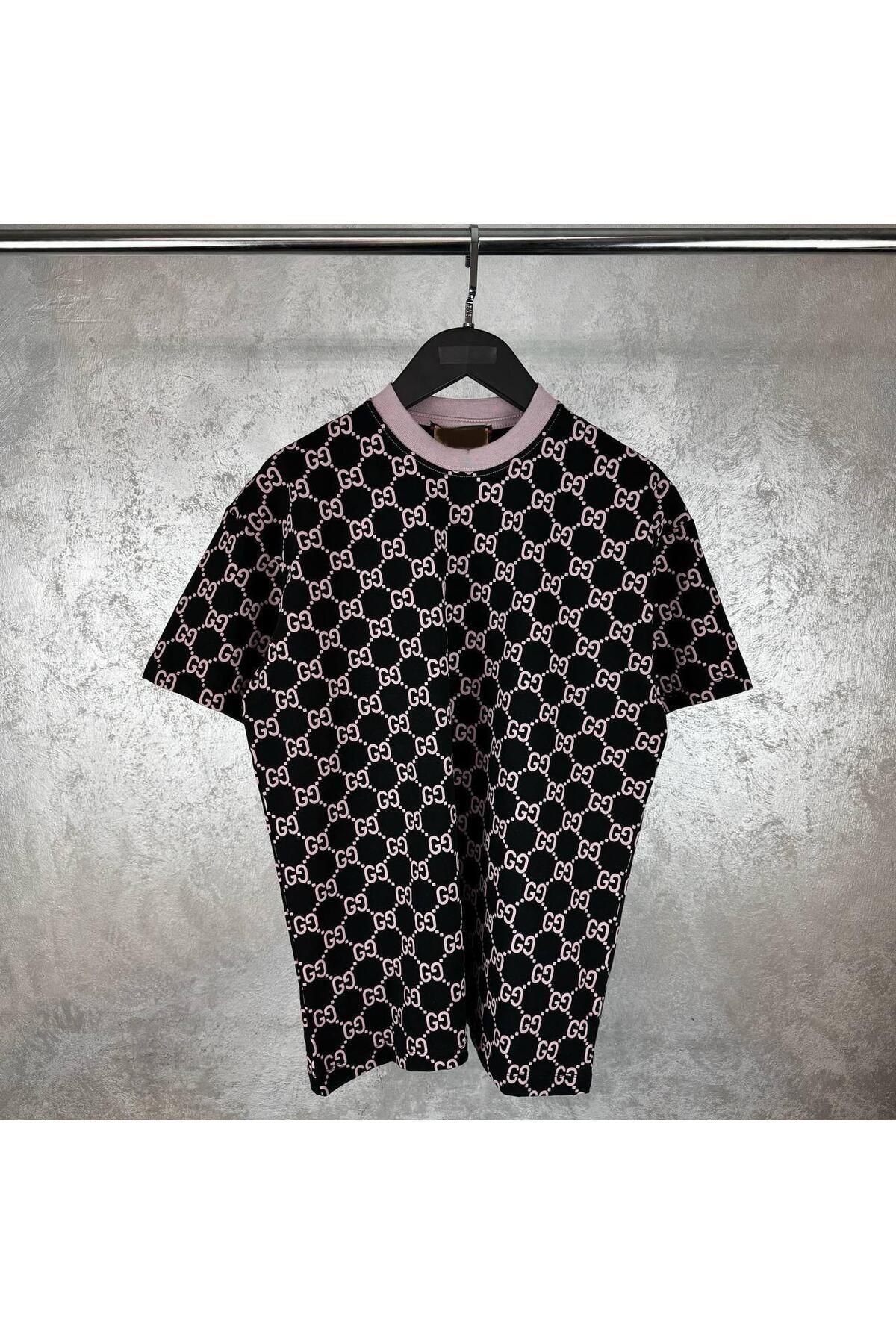 Erkek - Kadın Unisex Ön-Arka Baskılı Özel Tasarım T-shırt - siyah-gülkurusu