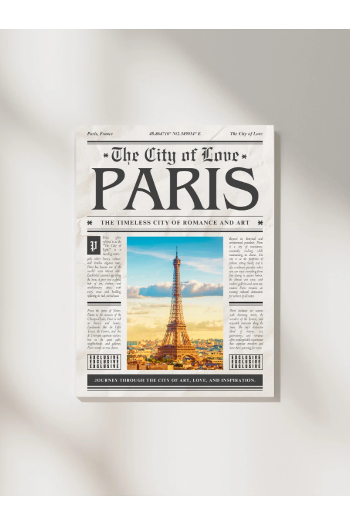 Paris Gazete Tasarım Pinterest Dekoratif Çerçevesiz Duvar Tablosu (POSTER)