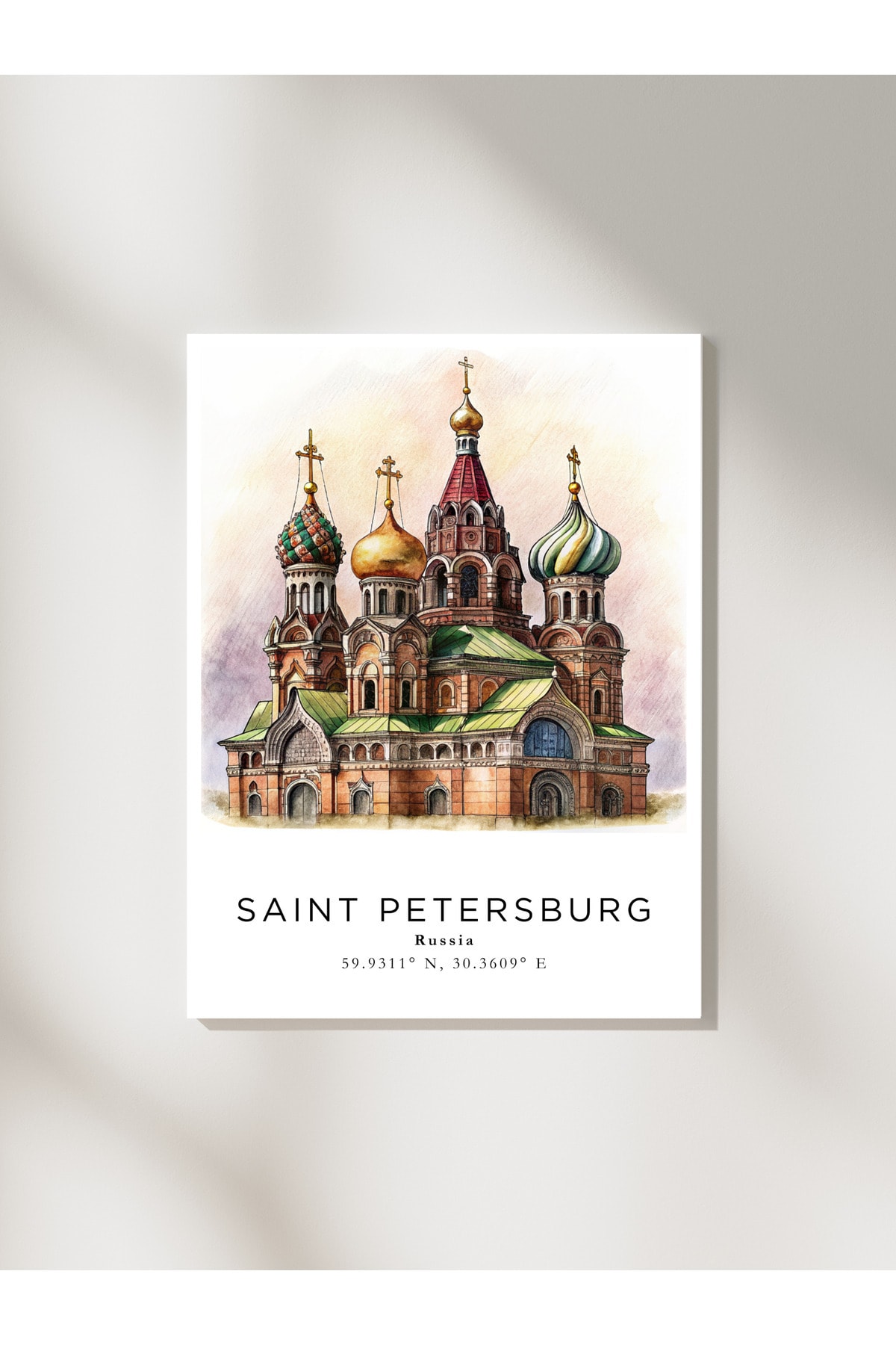 St. Petersburg Rusya Sulu Boya Tasarım  Dekoratif Çerçevesiz Duvar Tablosu (POSTER) Şehir Serisi