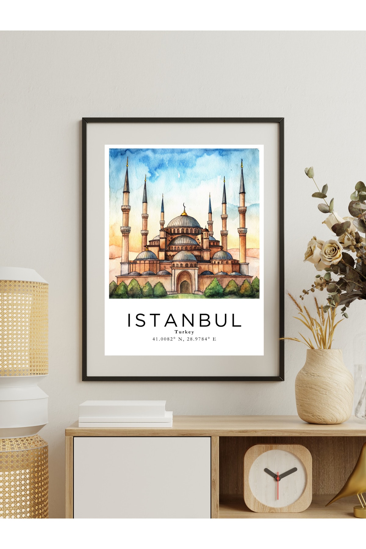İstanbul Sulu Boya Tasarım  Dekoratif Çerçevesiz Duvar Tablosu (POSTER)