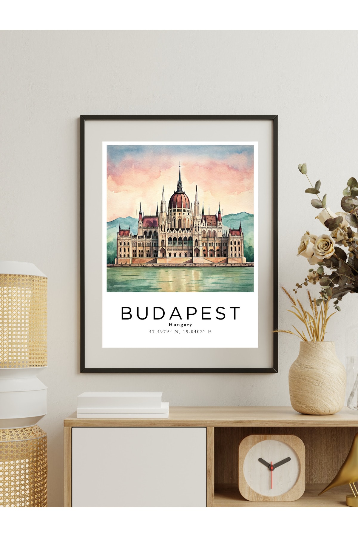 Budapeşte Macaristan Sulu Boya Tasarım  Dekoratif Çerçevesiz Duvar Tablosu (POSTER) Şehir Serisi