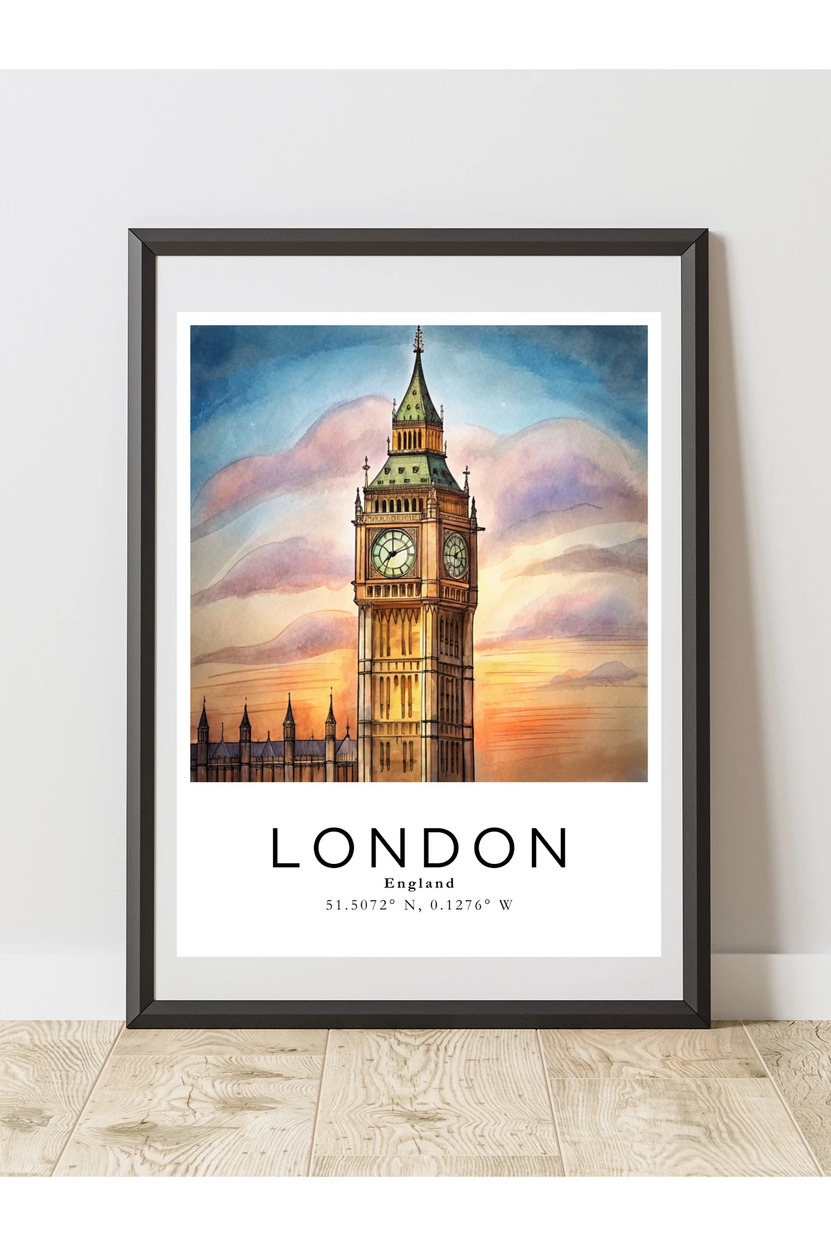 Londra İngiltere  Sulu Boya Tasarım  Dekoratif Çerçevesiz Duvar Tablosu (POSTER) Şehir Serisi