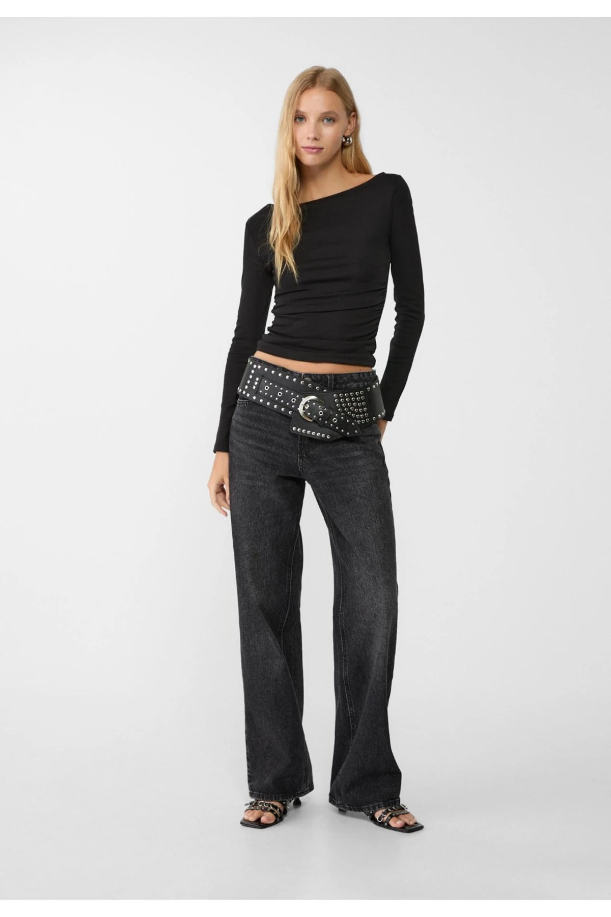 Kadın Uzun Kollu Bluz Bel Büzgülü Kayık Yaka Body