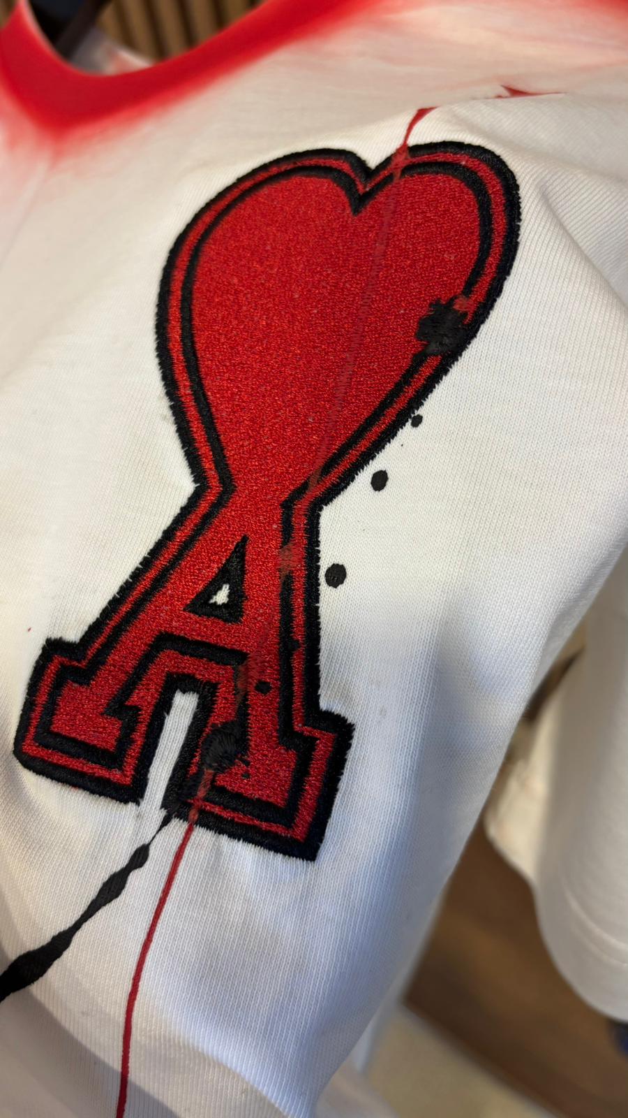 Erkek - Kadın Unisex Özel Ön- Arka Baskı ve A Kalp Nakış Tasarım T-shirt (A-SZR)