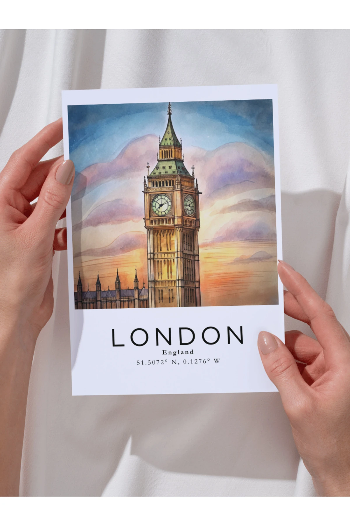 Londra İngiltere  Sulu Boya Tasarım  Dekoratif Çerçevesiz Duvar Tablosu (POSTER) Şehir Serisi