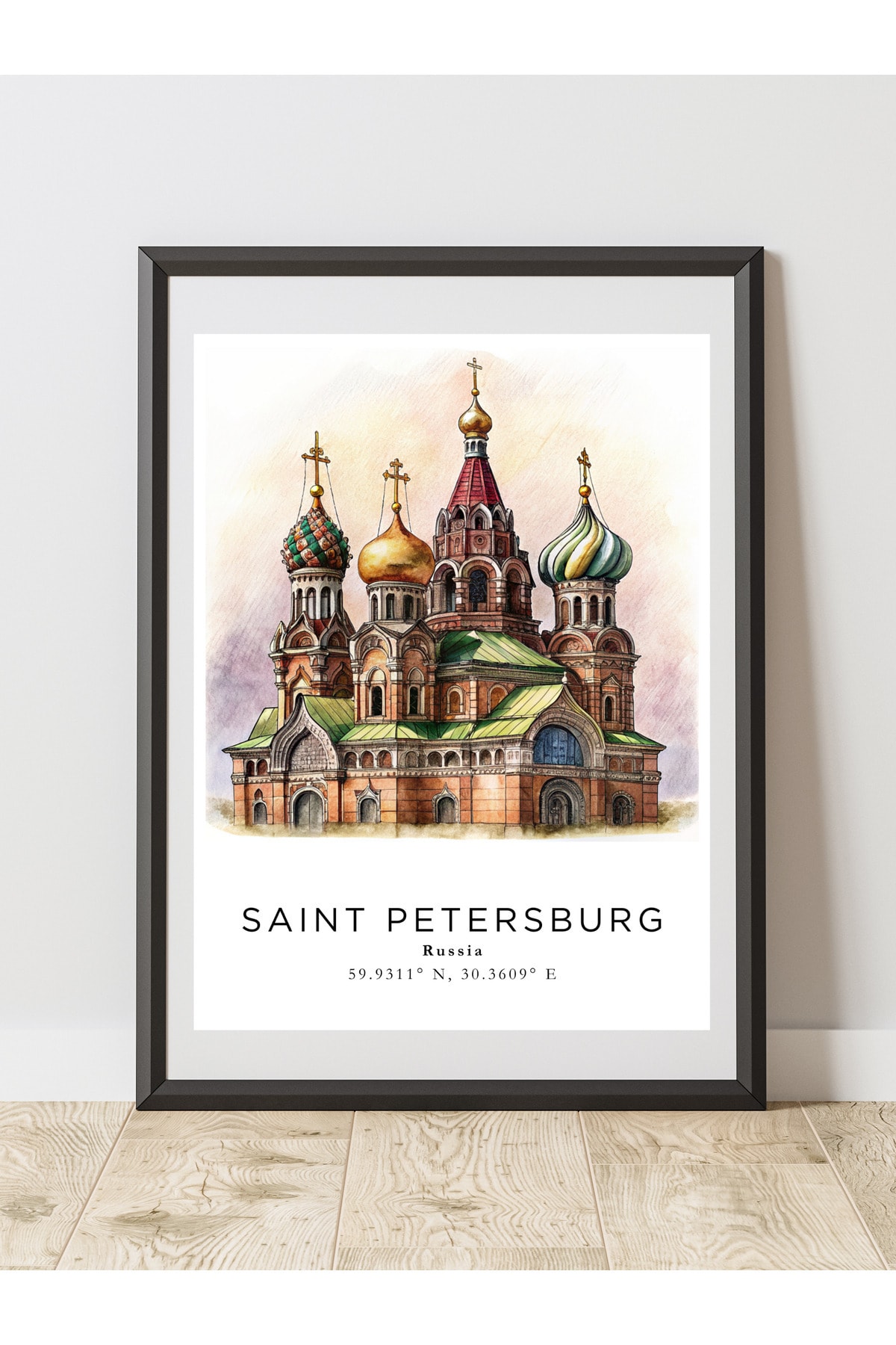 St. Petersburg Rusya Sulu Boya Tasarım  Dekoratif Çerçevesiz Duvar Tablosu (POSTER) Şehir Serisi
