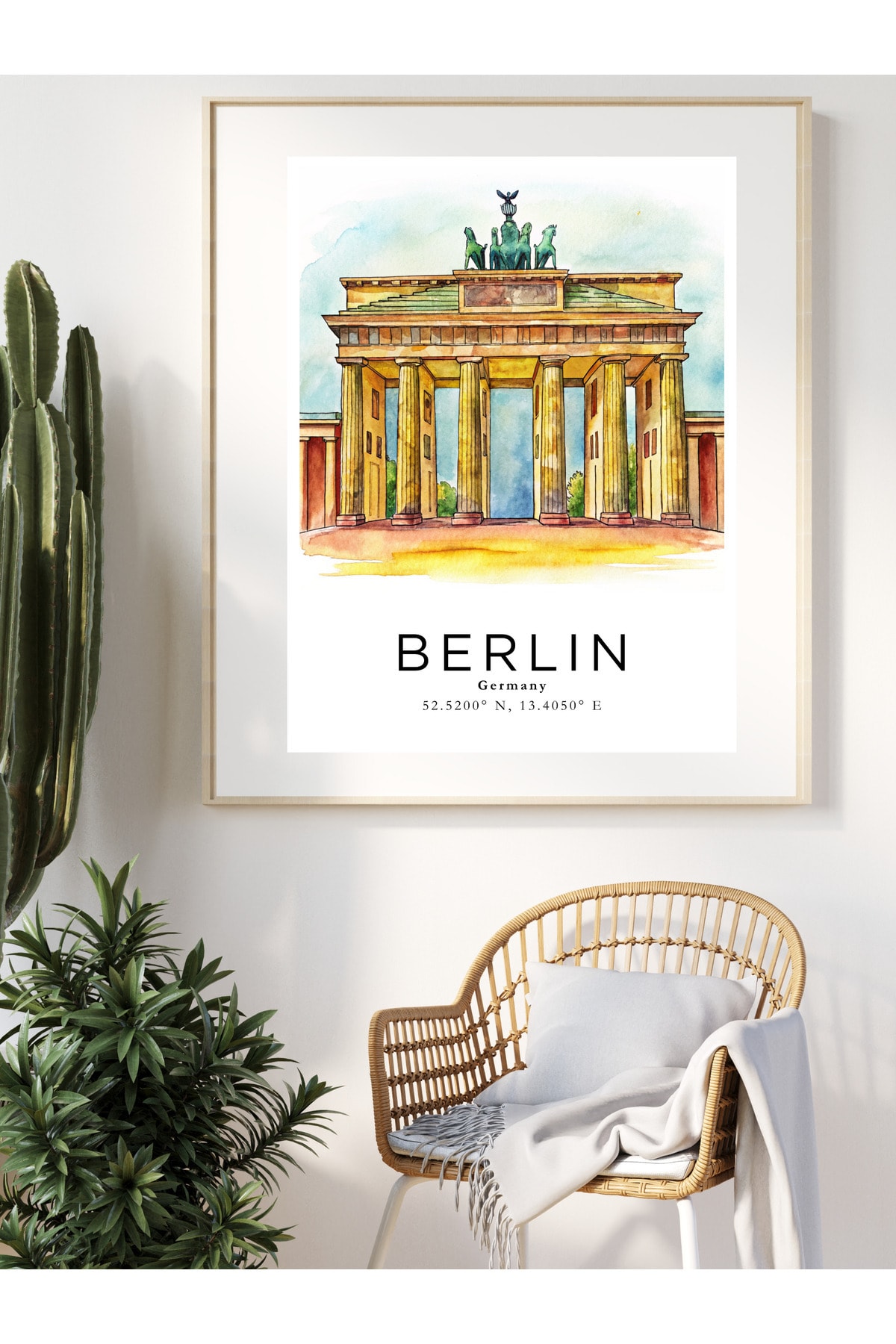 Berlin Almanya Sulu Boya Tasarım  Dekoratif Çerçevesiz Duvar Tablosu (POSTER) Şehir Serisi