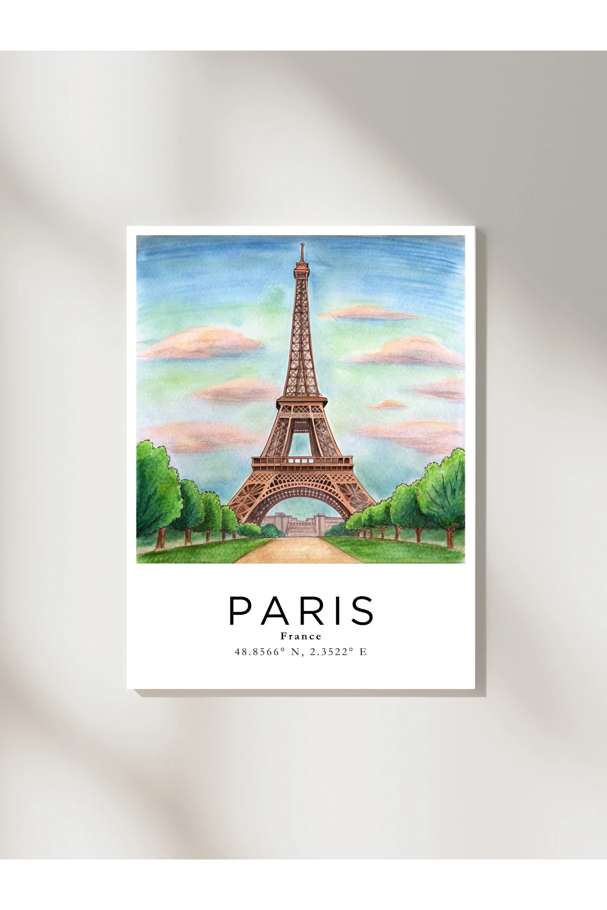 Paris Fransa Sulu Boya Tasarım  Dekoratif Çerçevesiz Duvar Tablosu (POSTER) Şehir Serisi