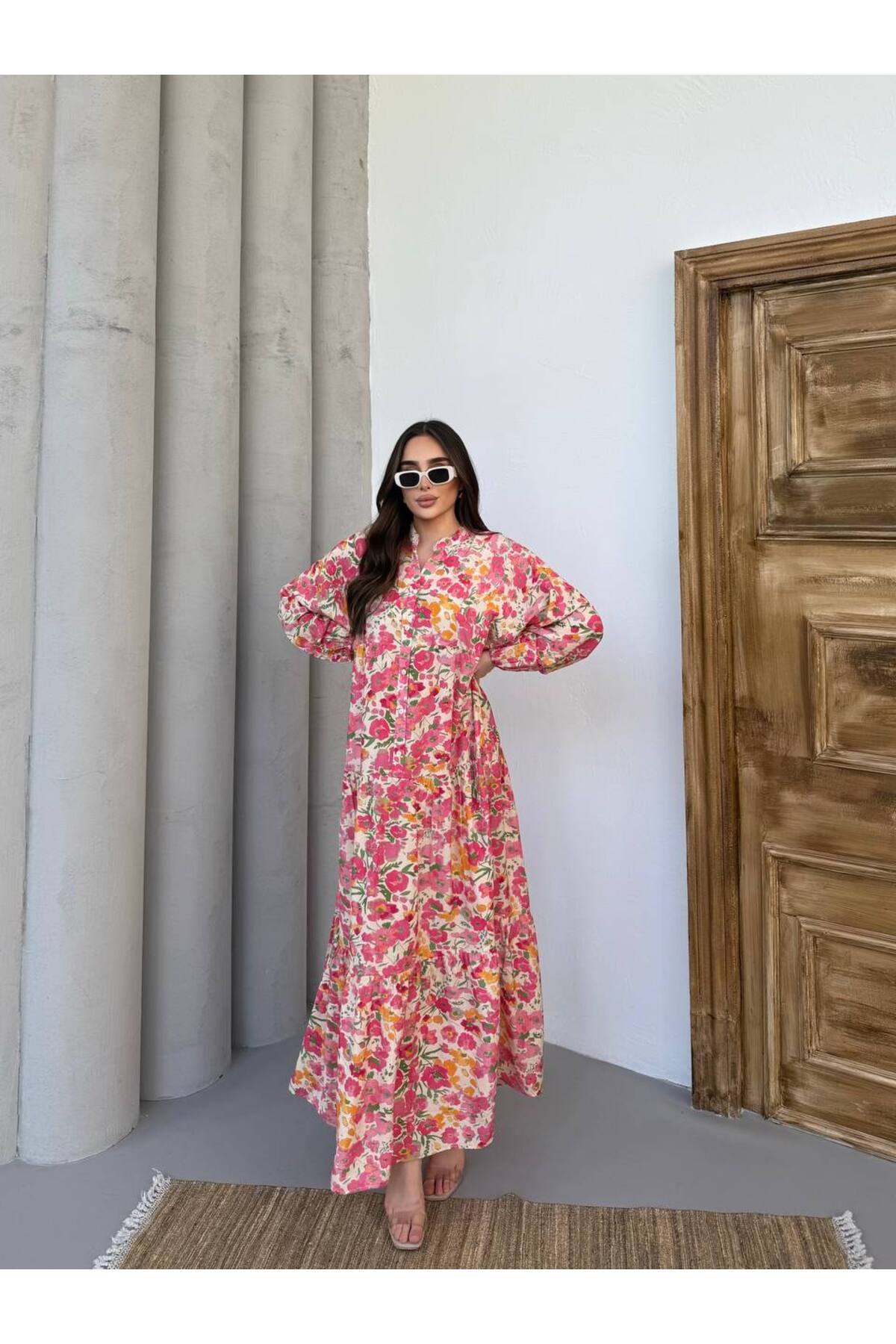 Kadın Tesettür Elbise Modal Kumaş Çiçek Desenli Elbise