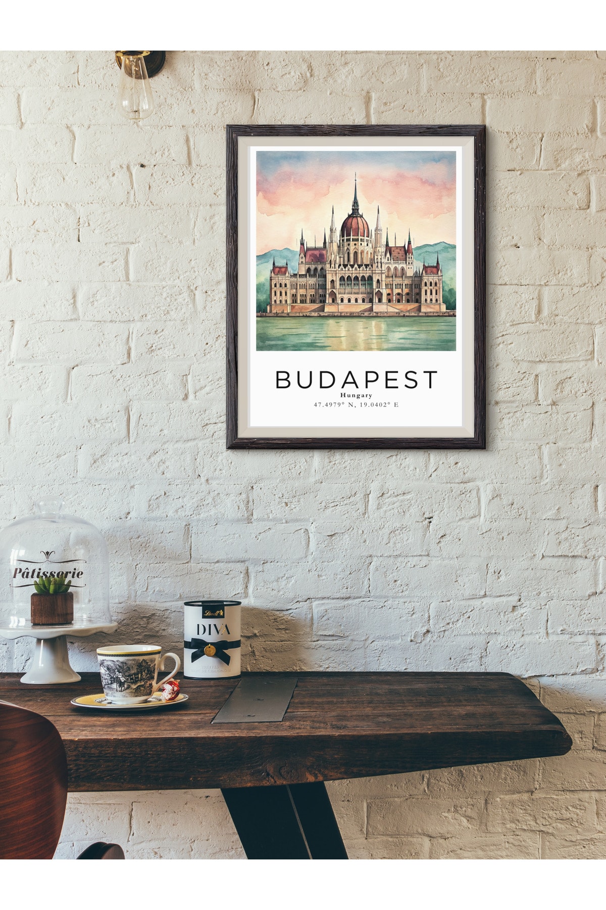 Budapeşte Macaristan Sulu Boya Tasarım  Dekoratif Çerçevesiz Duvar Tablosu (POSTER) Şehir Serisi