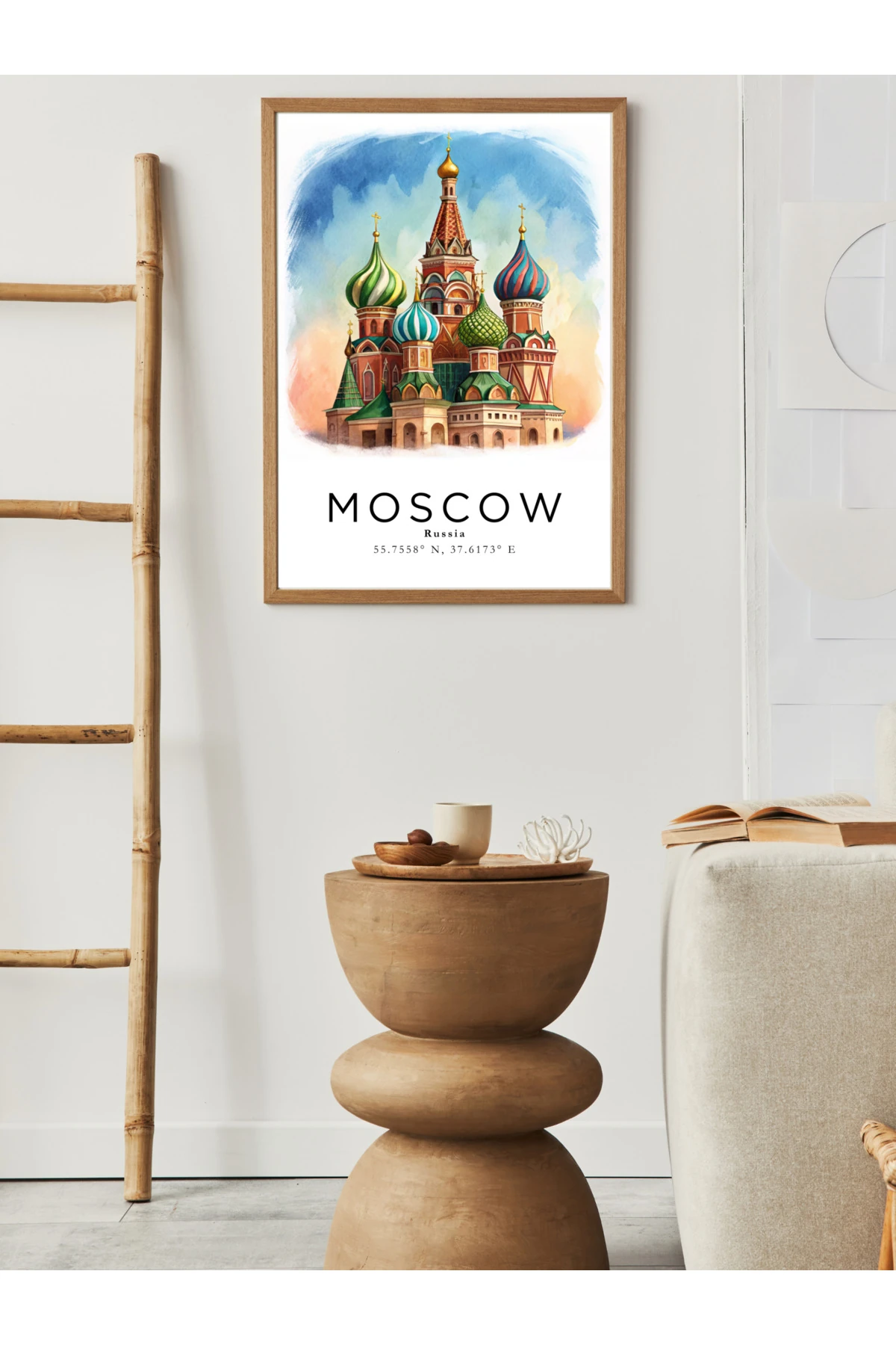 Moskova Rusya Sulu Boya Tasarım  Dekoratif Çerçevesiz Duvar Tablosu (POSTER) Şehir Serisi