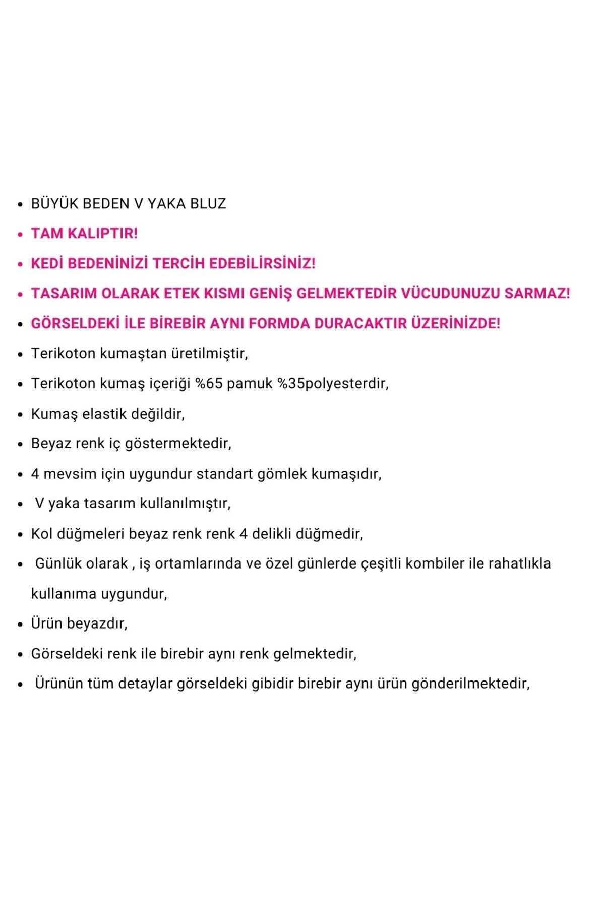 Kadın Büyük Beden V Yaka Beyaz Bluz Gömlek