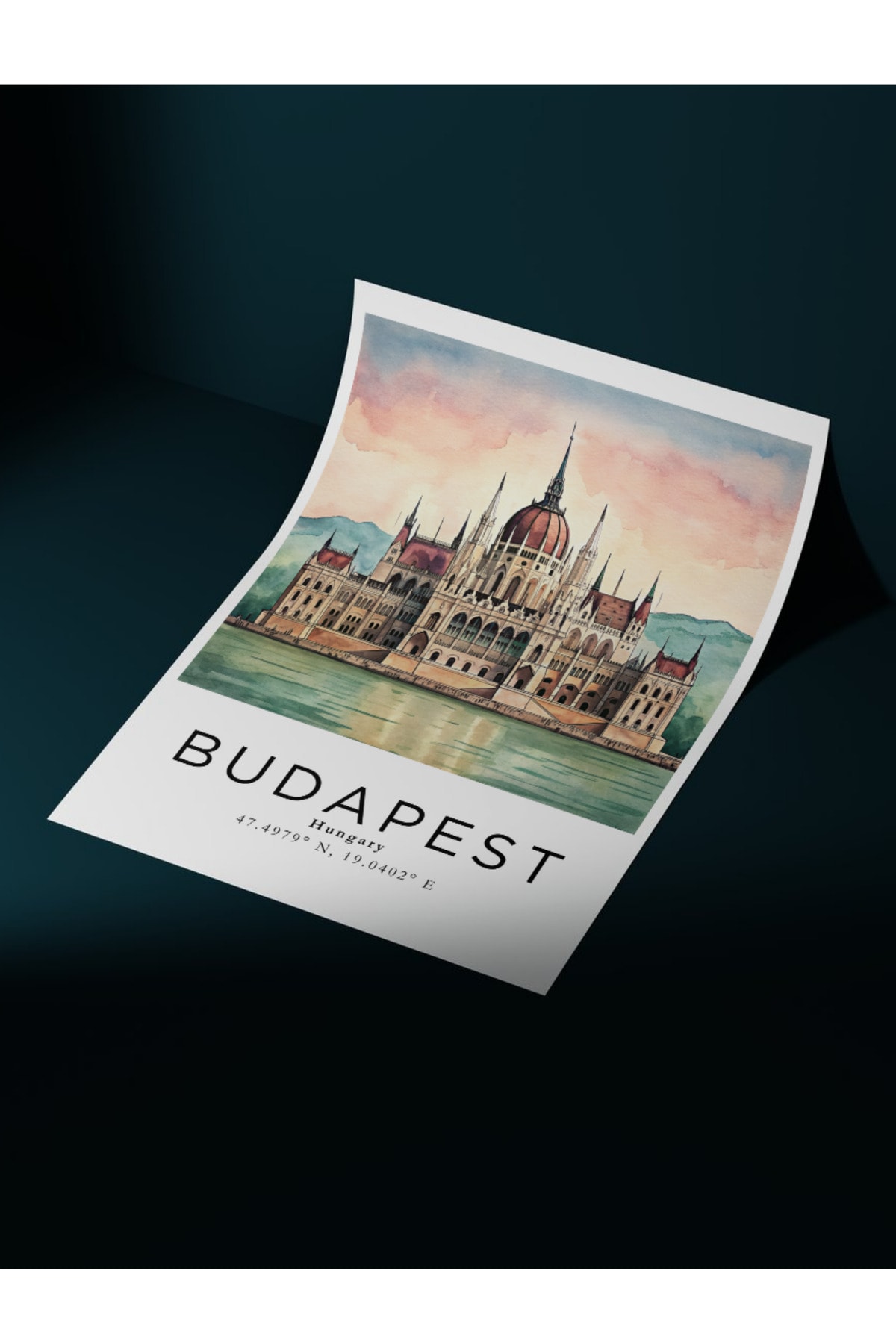 Budapeşte Macaristan Sulu Boya Tasarım  Dekoratif Çerçevesiz Duvar Tablosu (POSTER) Şehir Serisi
