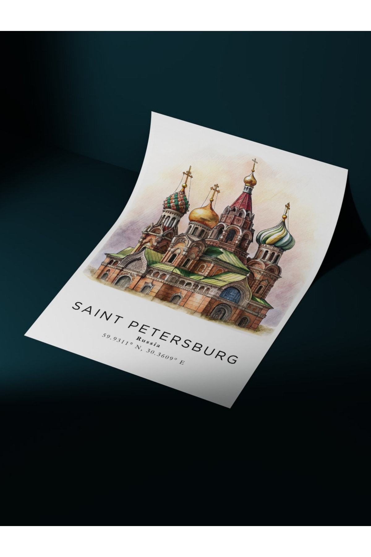 St. Petersburg Rusya Sulu Boya Tasarım  Dekoratif Çerçevesiz Duvar Tablosu (POSTER) Şehir Serisi