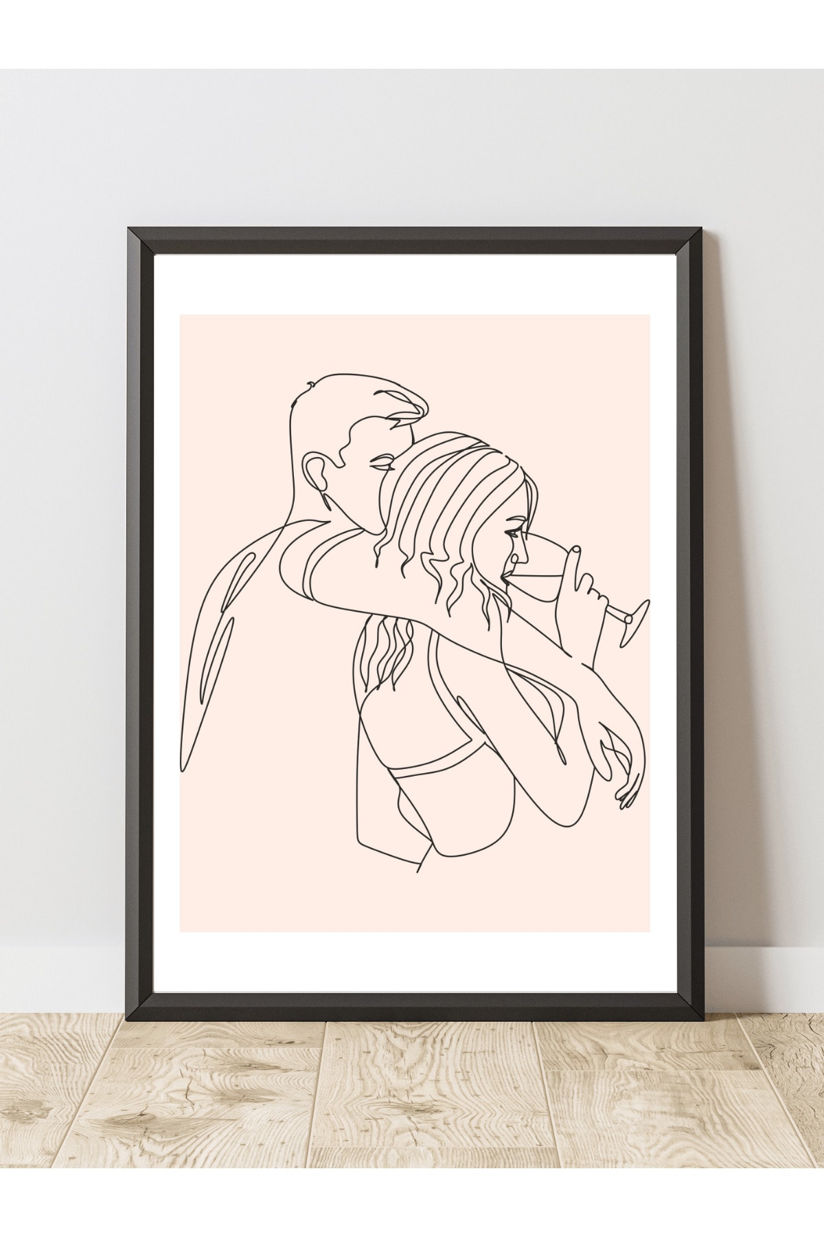 Aşıklar Couple Çizgi Tasarım Dekoratif Çerçevesiz Duvar Tablosu (POSTER)
