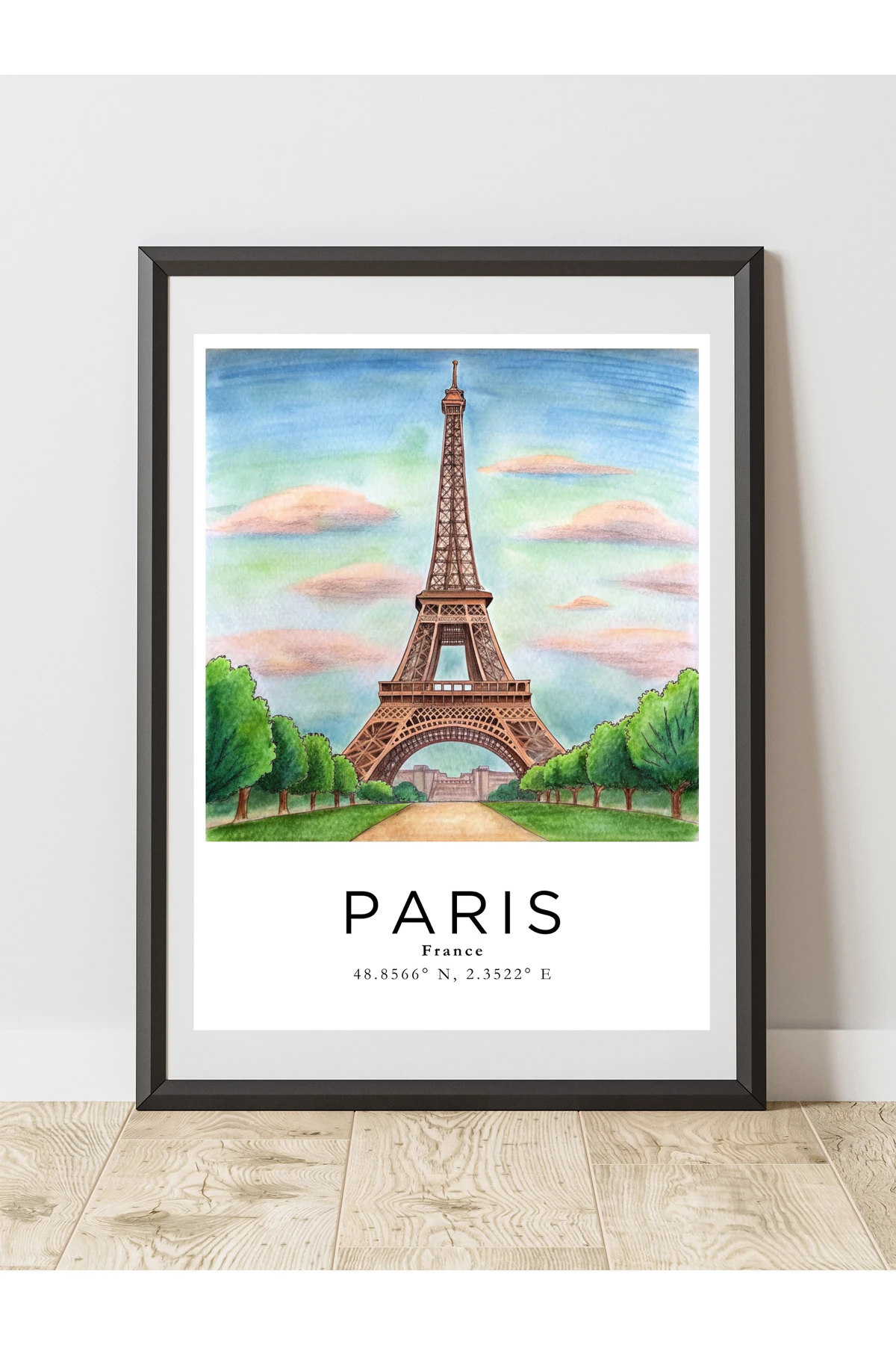 Paris Fransa Sulu Boya Tasarım  Dekoratif Çerçevesiz Duvar Tablosu (POSTER) Şehir Serisi