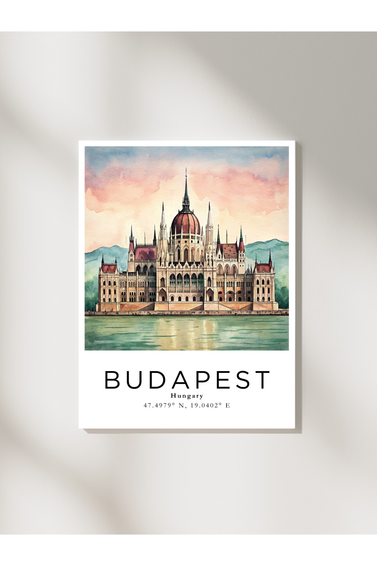 Budapeşte Macaristan Sulu Boya Tasarım  Dekoratif Çerçevesiz Duvar Tablosu (POSTER) Şehir Serisi