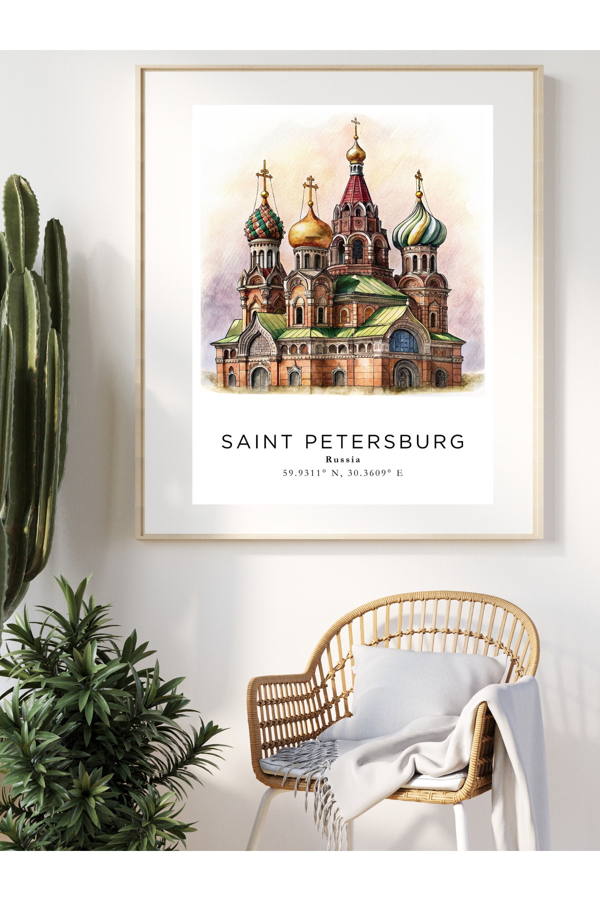 St. Petersburg Rusya Sulu Boya Tasarım  Dekoratif Çerçevesiz Duvar Tablosu (POSTER) Şehir Serisi