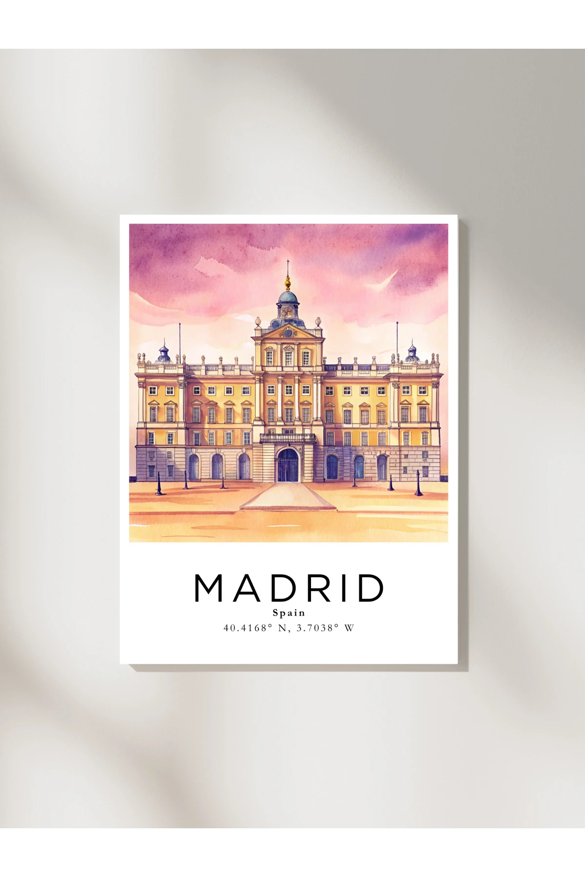 Madrid İspanya Sulu Boya Tasarım  Dekoratif Çerçevesiz Duvar Tablosu (POSTER) Şehir Serisi