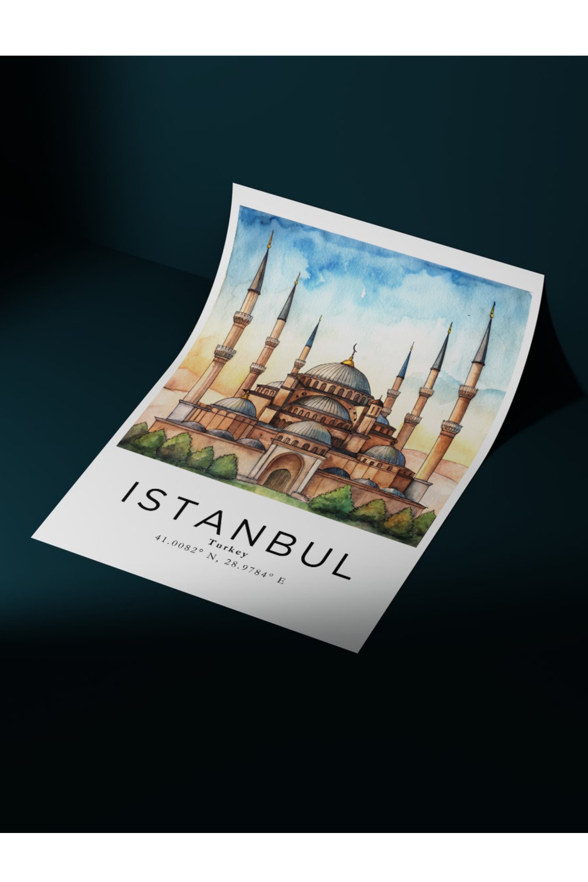 İstanbul Sulu Boya Tasarım  Dekoratif Çerçevesiz Duvar Tablosu (POSTER)