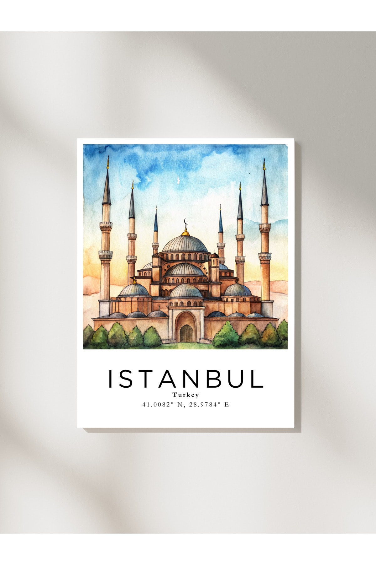 İstanbul Sulu Boya Tasarım  Dekoratif Çerçevesiz Duvar Tablosu (POSTER)