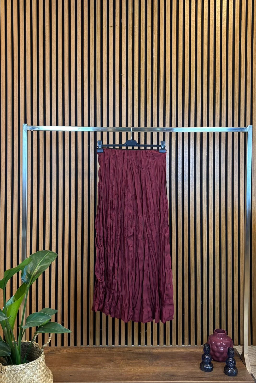 Kadın Bej Kraş Etek Kırışık Kumaş Maxi Etek