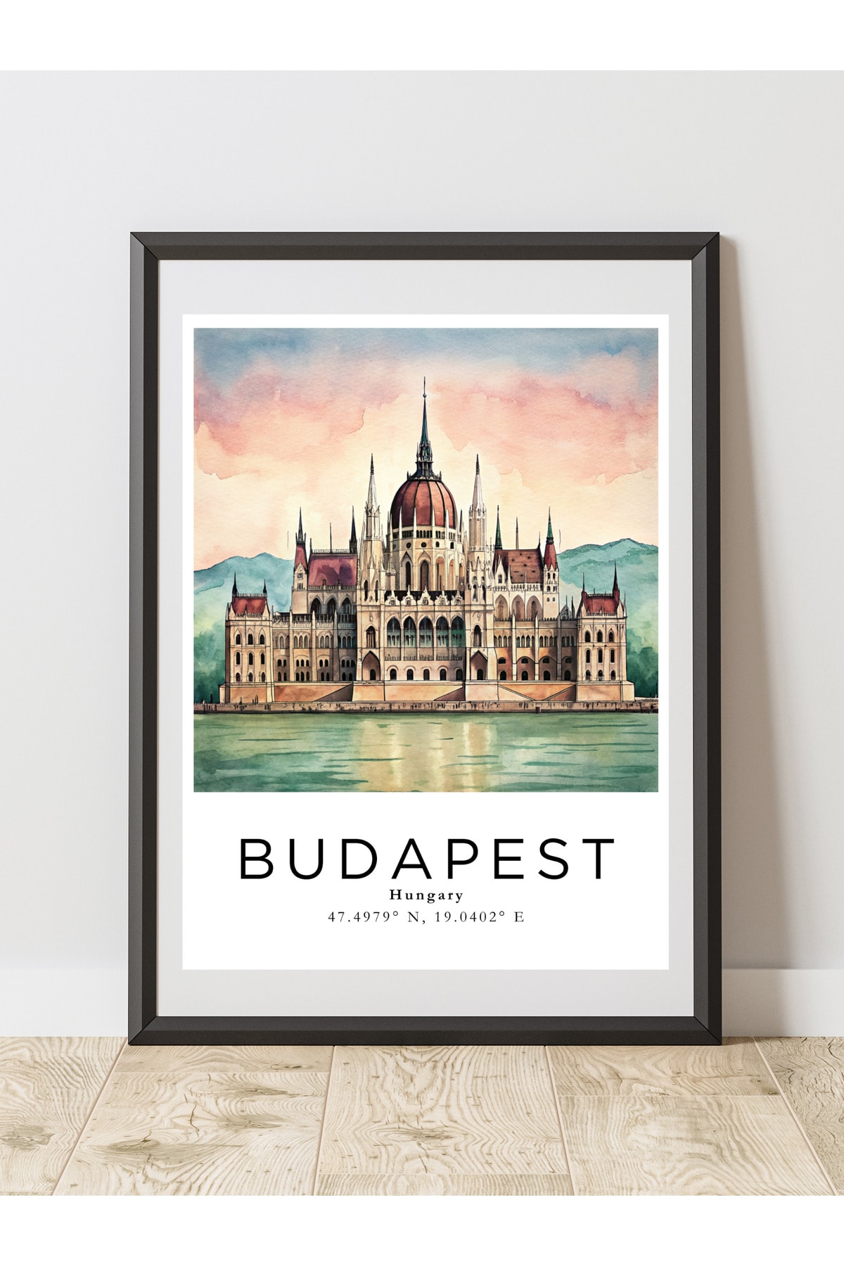 Budapeşte Macaristan Sulu Boya Tasarım  Dekoratif Çerçevesiz Duvar Tablosu (POSTER) Şehir Serisi