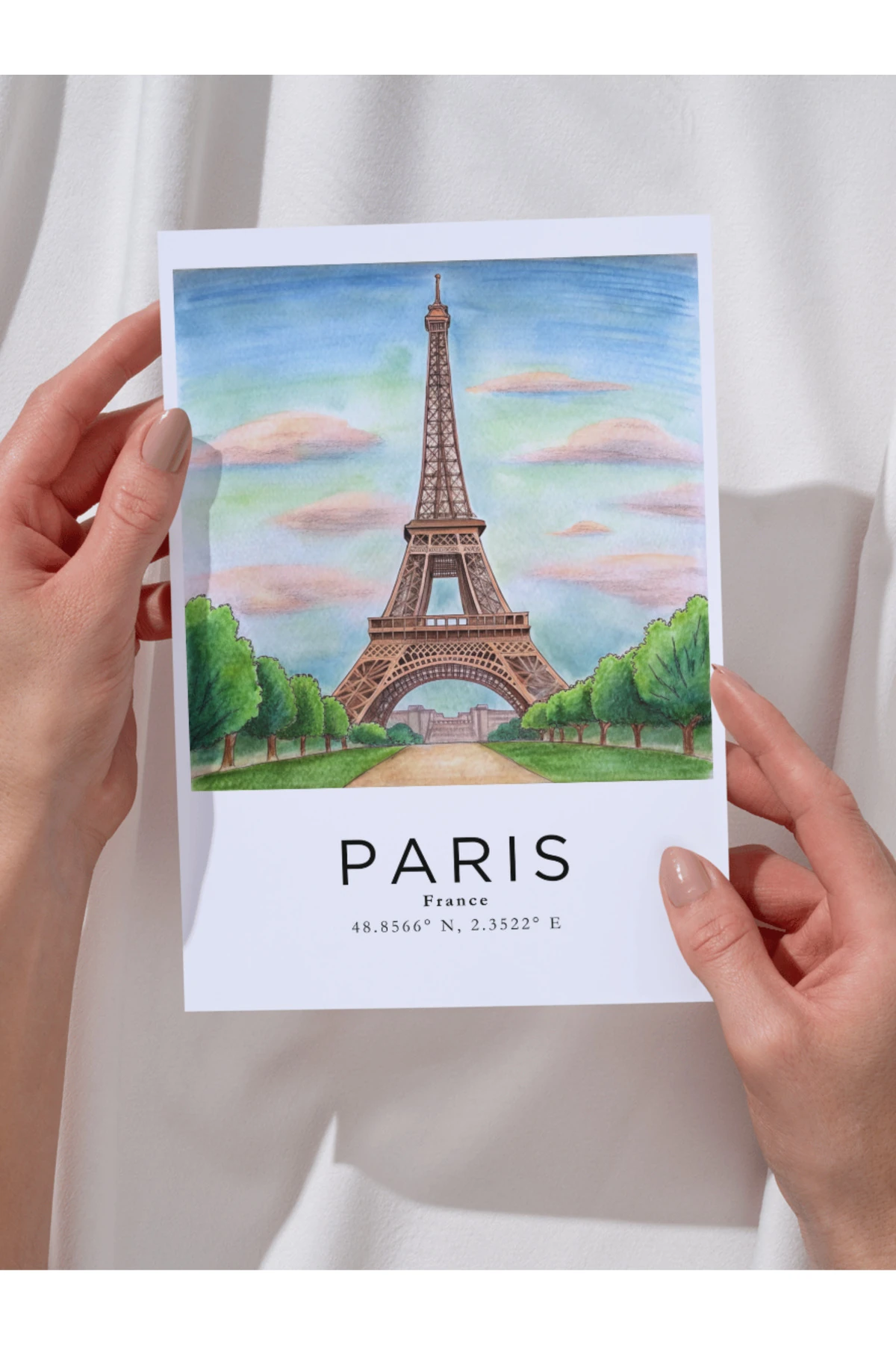 Paris Fransa Sulu Boya Tasarım  Dekoratif Çerçevesiz Duvar Tablosu (POSTER) Şehir Serisi