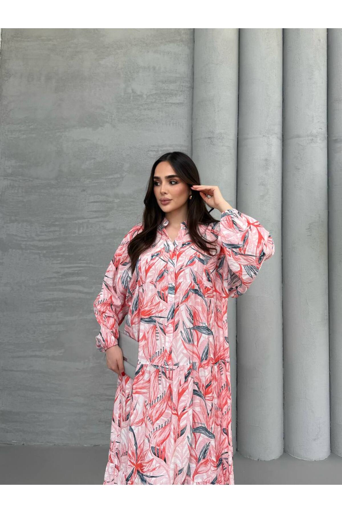 Kadın Tesettür Elbise Modal Kumaş Çiçek Desenli Elbise