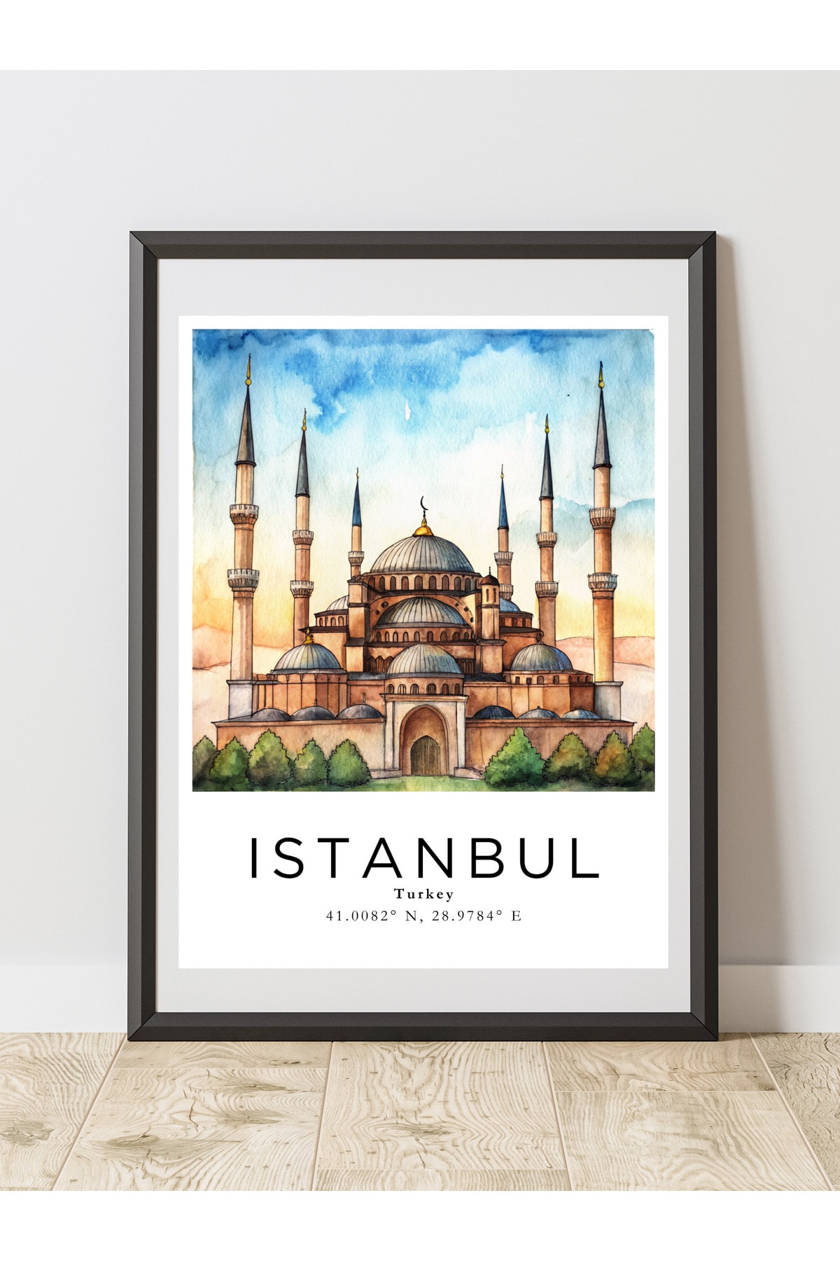 İstanbul Sulu Boya Tasarım  Dekoratif Çerçevesiz Duvar Tablosu (POSTER)