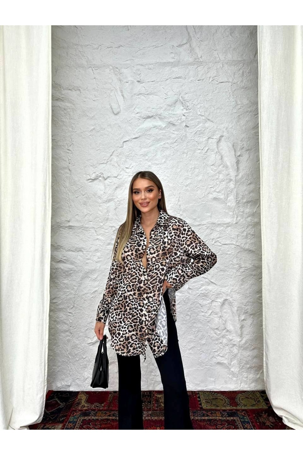 KADIN SATEN LEOPAR GÖMLEK