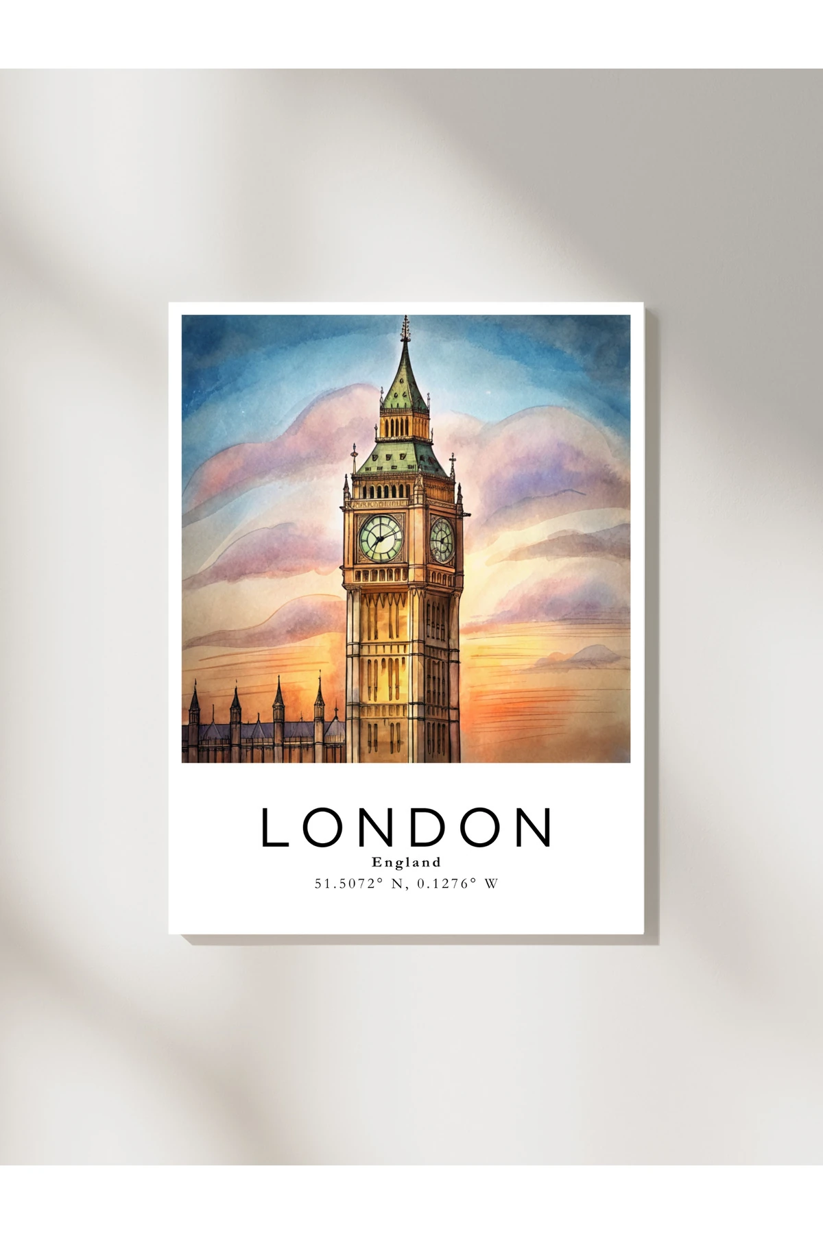 Londra İngiltere  Sulu Boya Tasarım  Dekoratif Çerçevesiz Duvar Tablosu (POSTER) Şehir Serisi