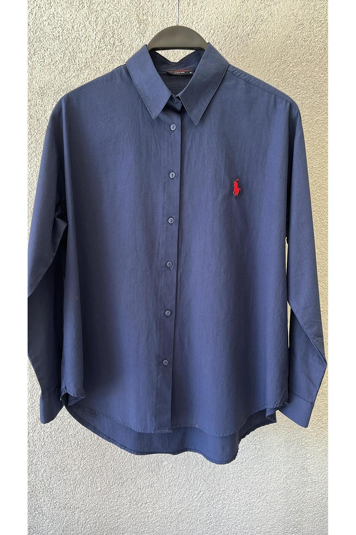 KADIN POPLİN NAKIŞ DETAYLI GÖMLEK 75 CM (%100 PAMUK) - Lacivert