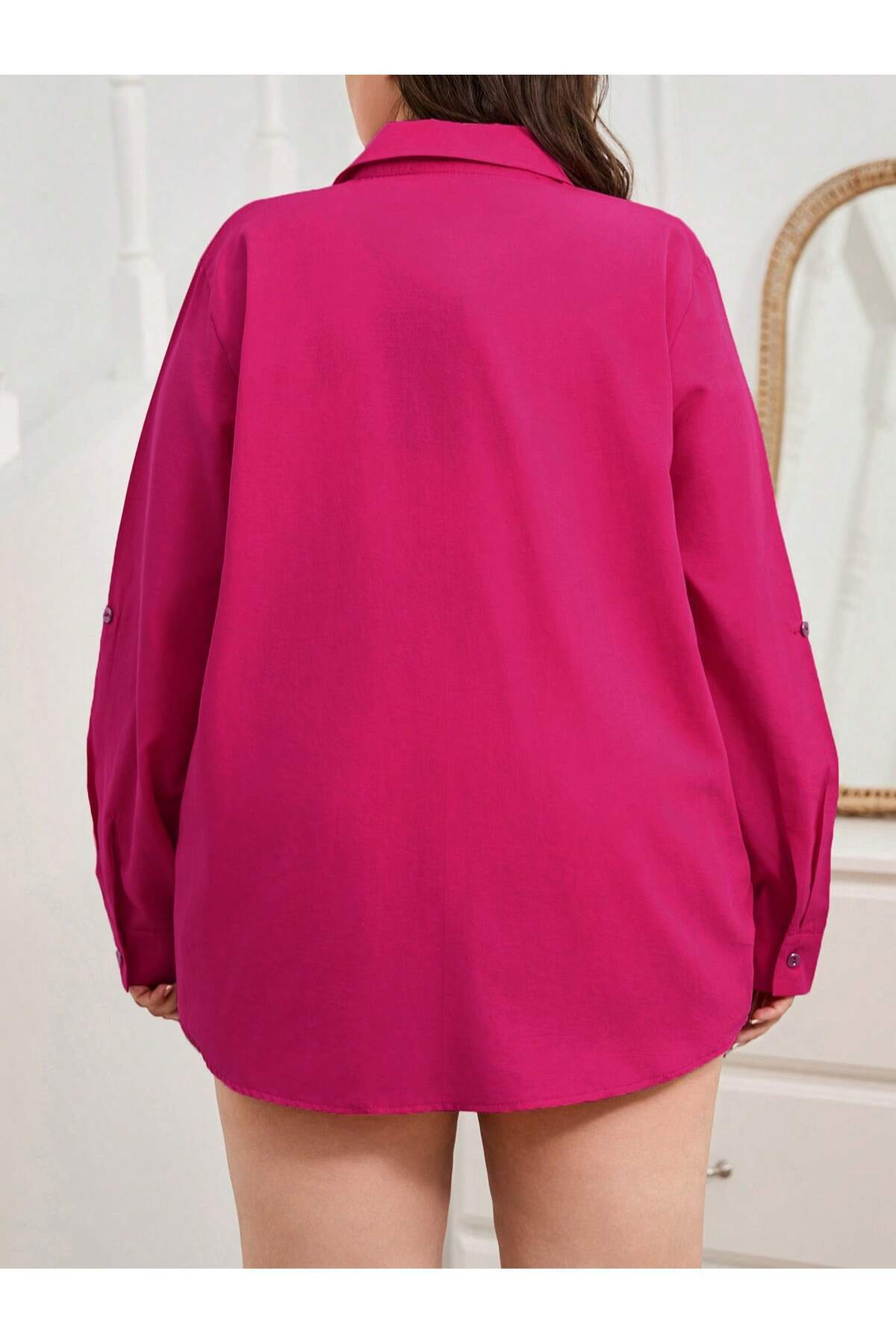 KADIN BUZ MAVİ TAŞ TASARIMLI BÜYÜK BEDEN GÖMLEK