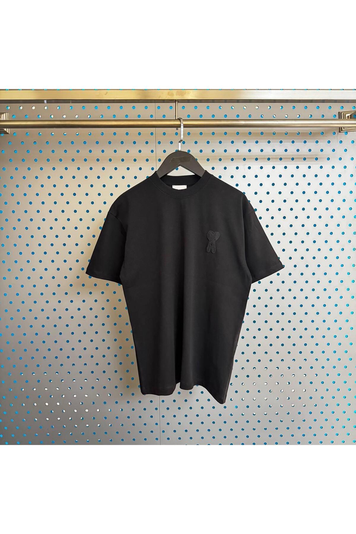 Erkek - Kadın Unisex "A" Özel Nakış Tasarım T-shirt - Siyah