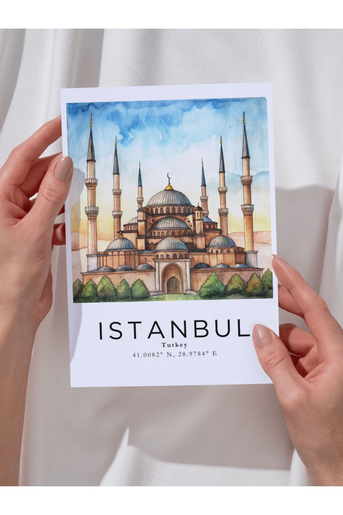 İstanbul Sulu Boya Tasarım  Dekoratif Çerçevesiz Duvar Tablosu (POSTER)