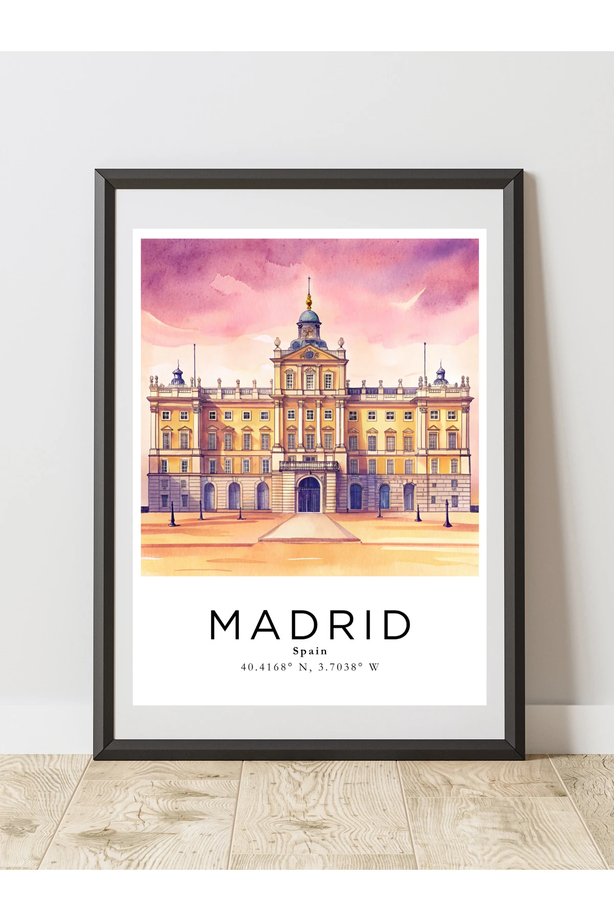 Madrid İspanya Sulu Boya Tasarım  Dekoratif Çerçevesiz Duvar Tablosu (POSTER) Şehir Serisi