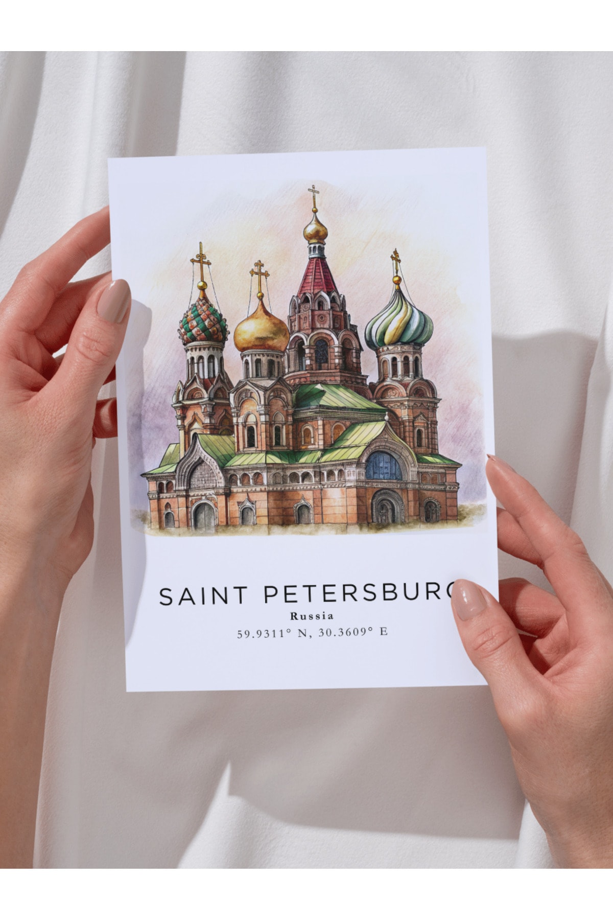 St. Petersburg Rusya Sulu Boya Tasarım  Dekoratif Çerçevesiz Duvar Tablosu (POSTER) Şehir Serisi