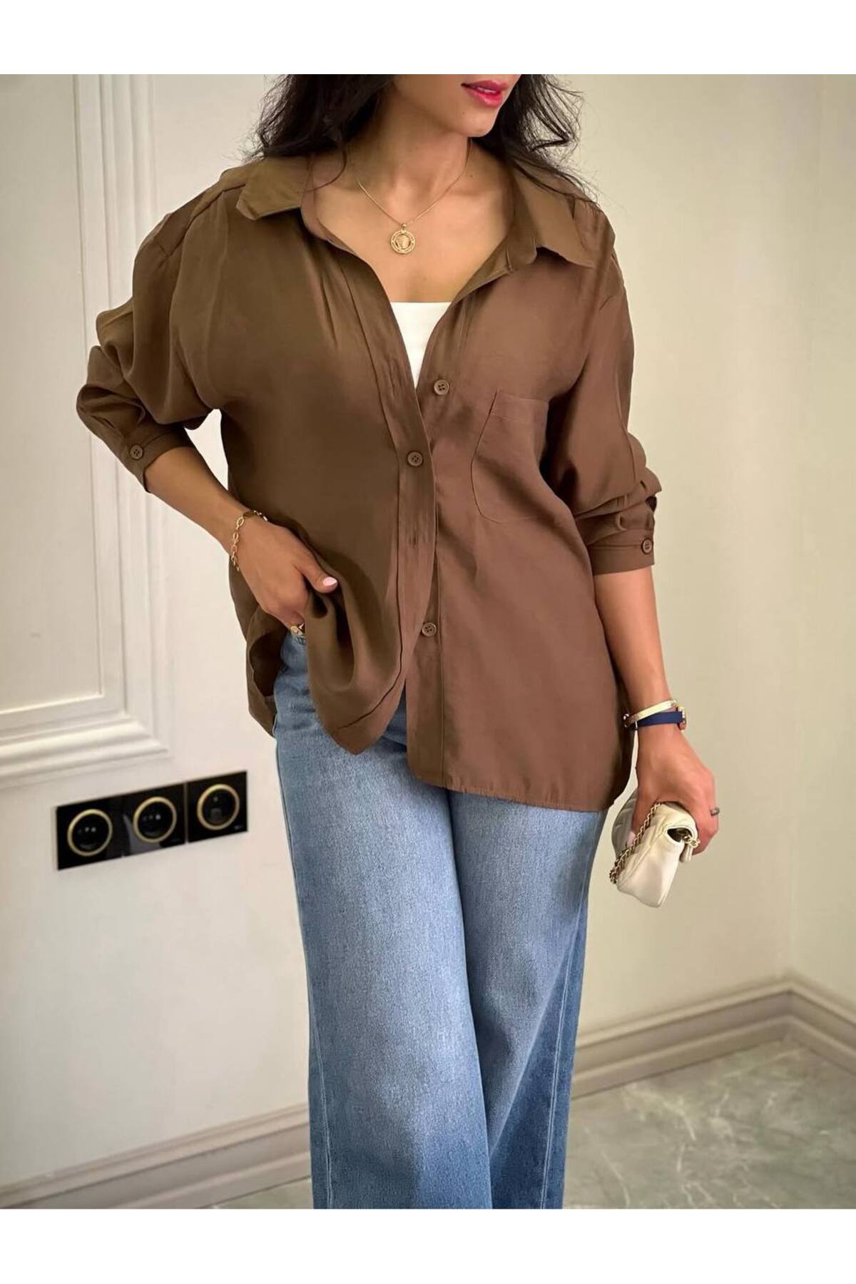 KADIN OVERSIZE MODAL GÖMLEK 75 CM